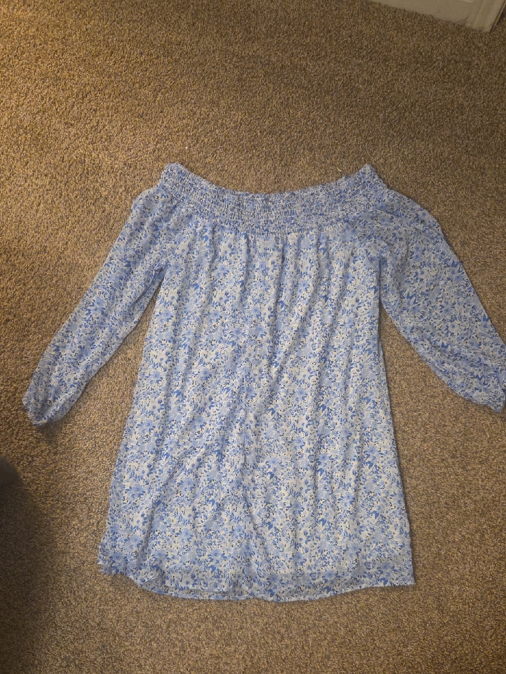 Daytrip Blue and White Floral Off-Shoulder Mini Dress